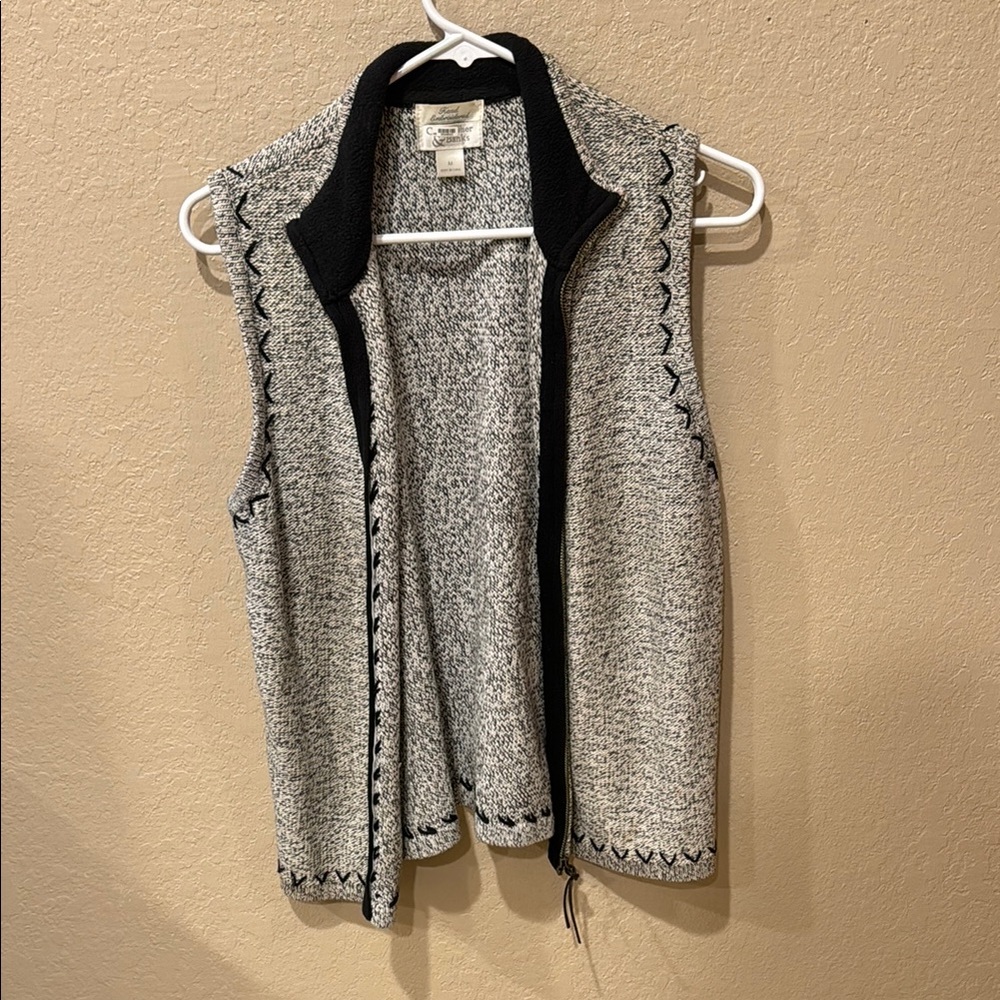 Christopher & Banks Gray and Black Zip-Front Knit Vest